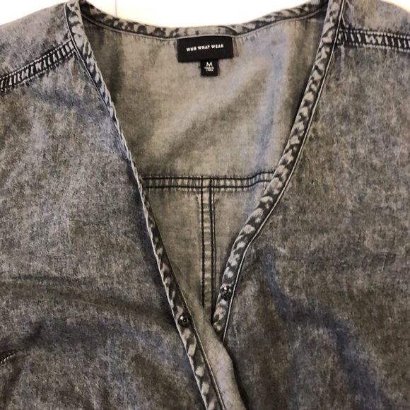 Who What Wear M Dress Grey Denim long sleeve Wrap strap zipper pockets Excellent - Picture 3 of 15